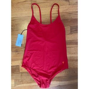 Red Tomas Maier one piece bathing suit